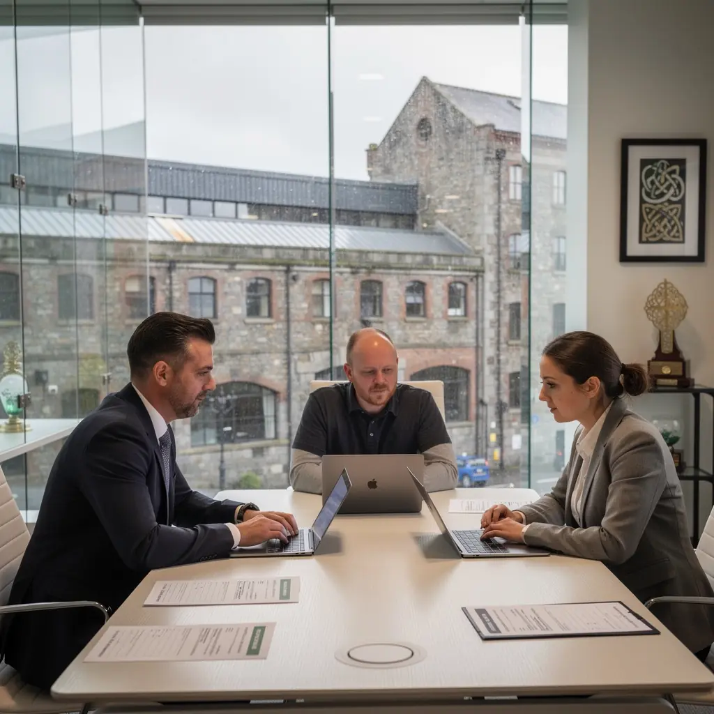 A professional consultant assisting a driver with auto insurance claim preparation at a desk.
